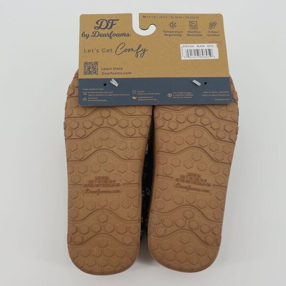 Dearfoams Medium 7-8 Black Cream Knit Memory Foam Indoor Outdoor Slippers NEW - Picture 9 of 14